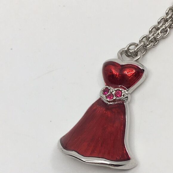Swarovski Red Enamel Dress Pendant Silver Tone Necklace - Picture 10 of 16